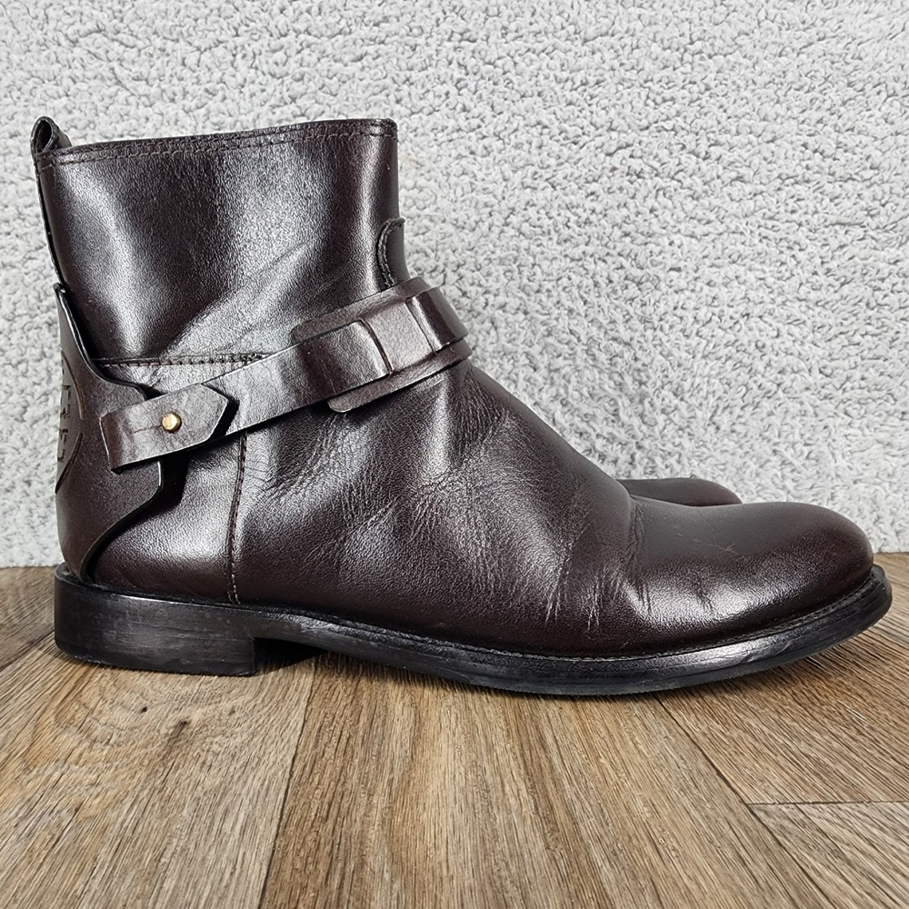Tory Burch Derby Flat Brown Leather Ankle Booties‎ Women's Size 9M Zip Logo